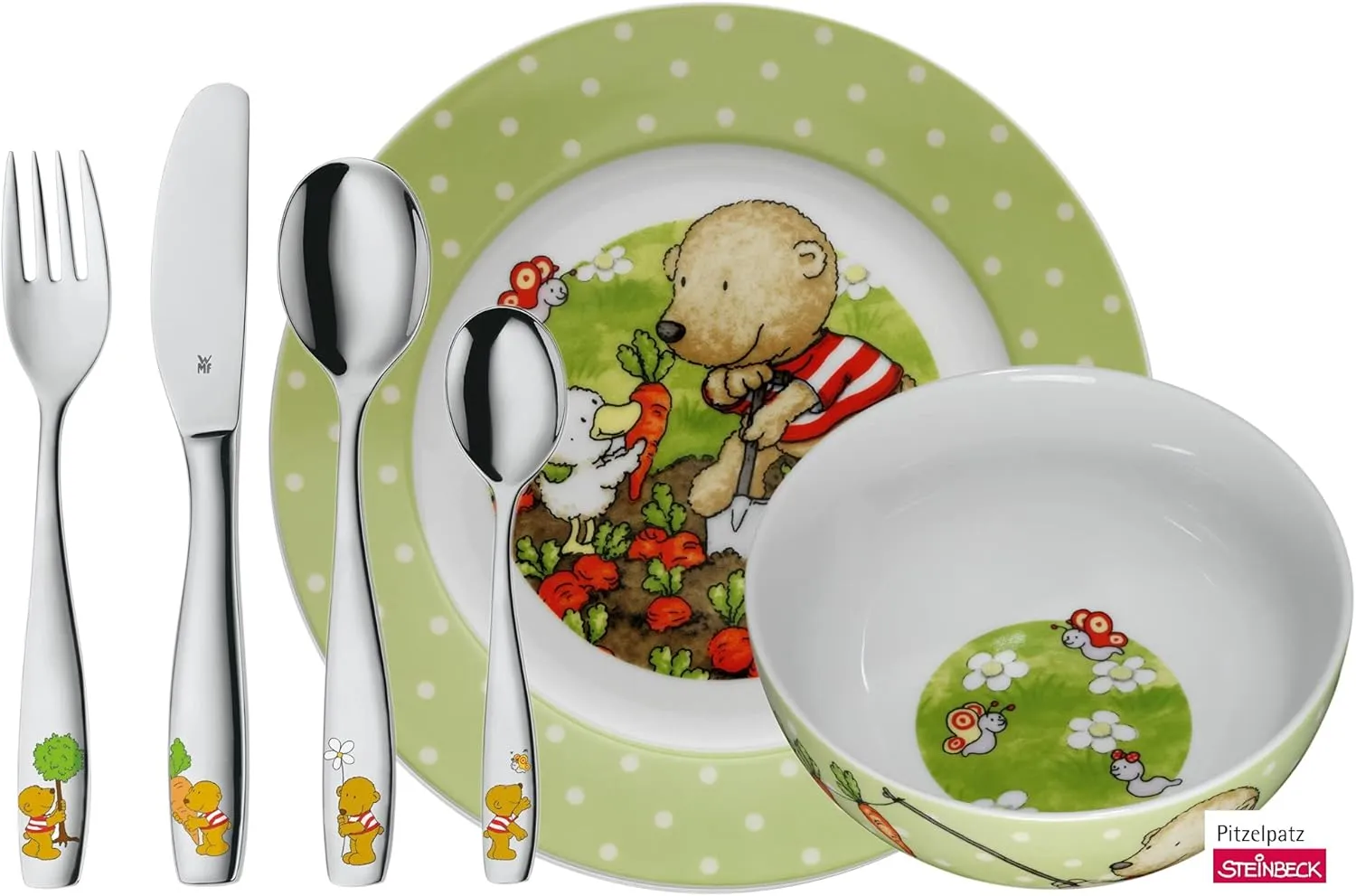WMF Pitzelpatz Cromargan Children's Crockery Set, Multi-Colour, 6-Piece