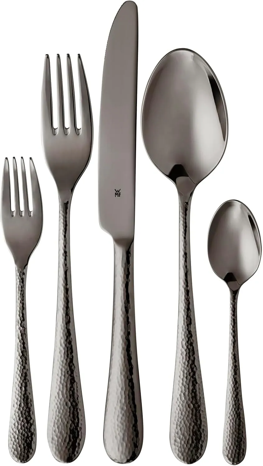 WMF Sitello Midnight Edition Cutlery Set, Flatware Utensils for 6 People, Polished Cromargan Stainless Steel, Black Gloss Hammered Finish