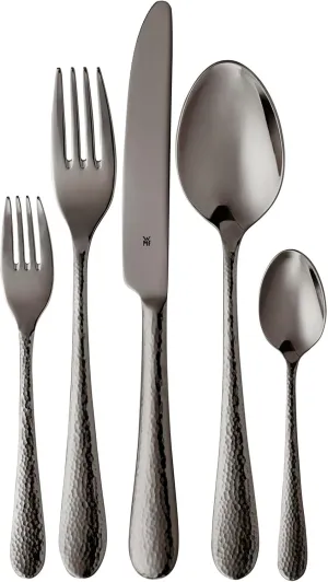 WMF Sitello Midnight Edition Cutlery Set, Flatware Utensils for 6 People, Polished Cromargan Stainless Steel, Black Gloss Hammered Finish