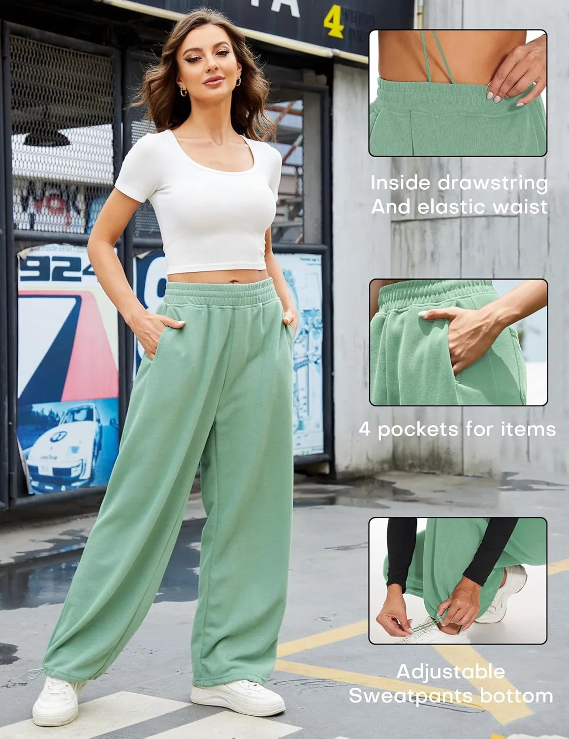 Women Baggy Sweatpants Casual Wide Leg Drawstring Athletic Fit Joggers Lounge Pants Trousers with Pockets
