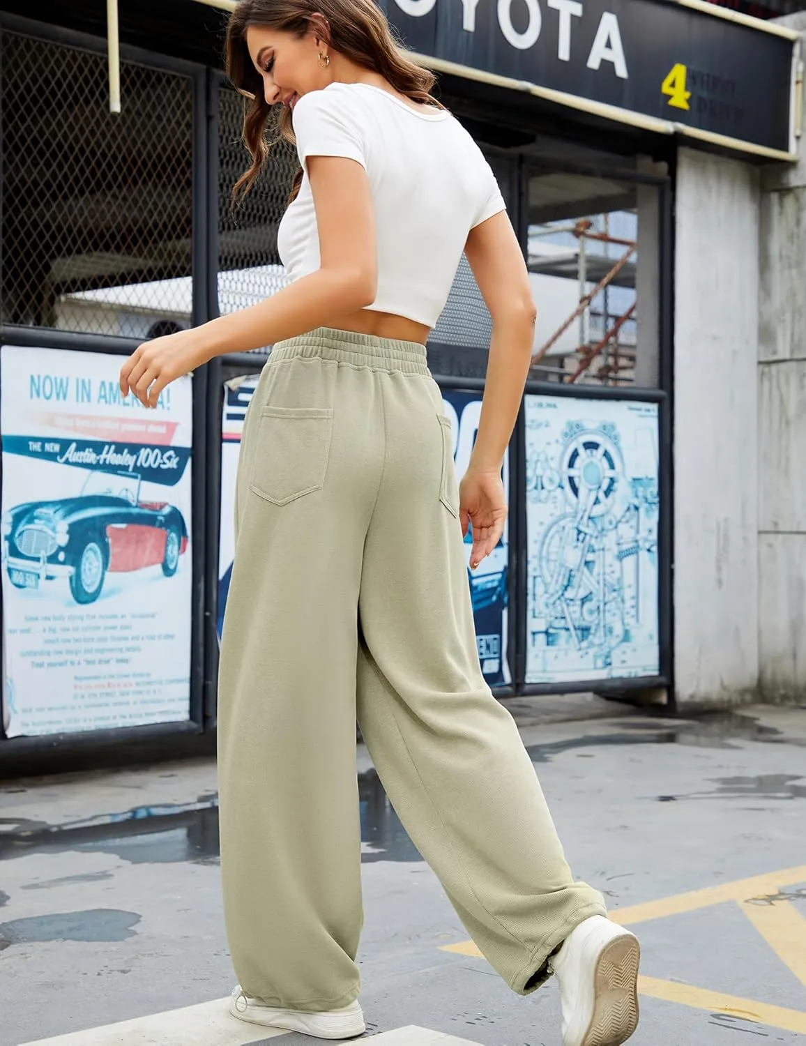 Women Baggy Sweatpants Casual Wide Leg Drawstring Athletic Fit Joggers Lounge Pants Trousers with Pockets