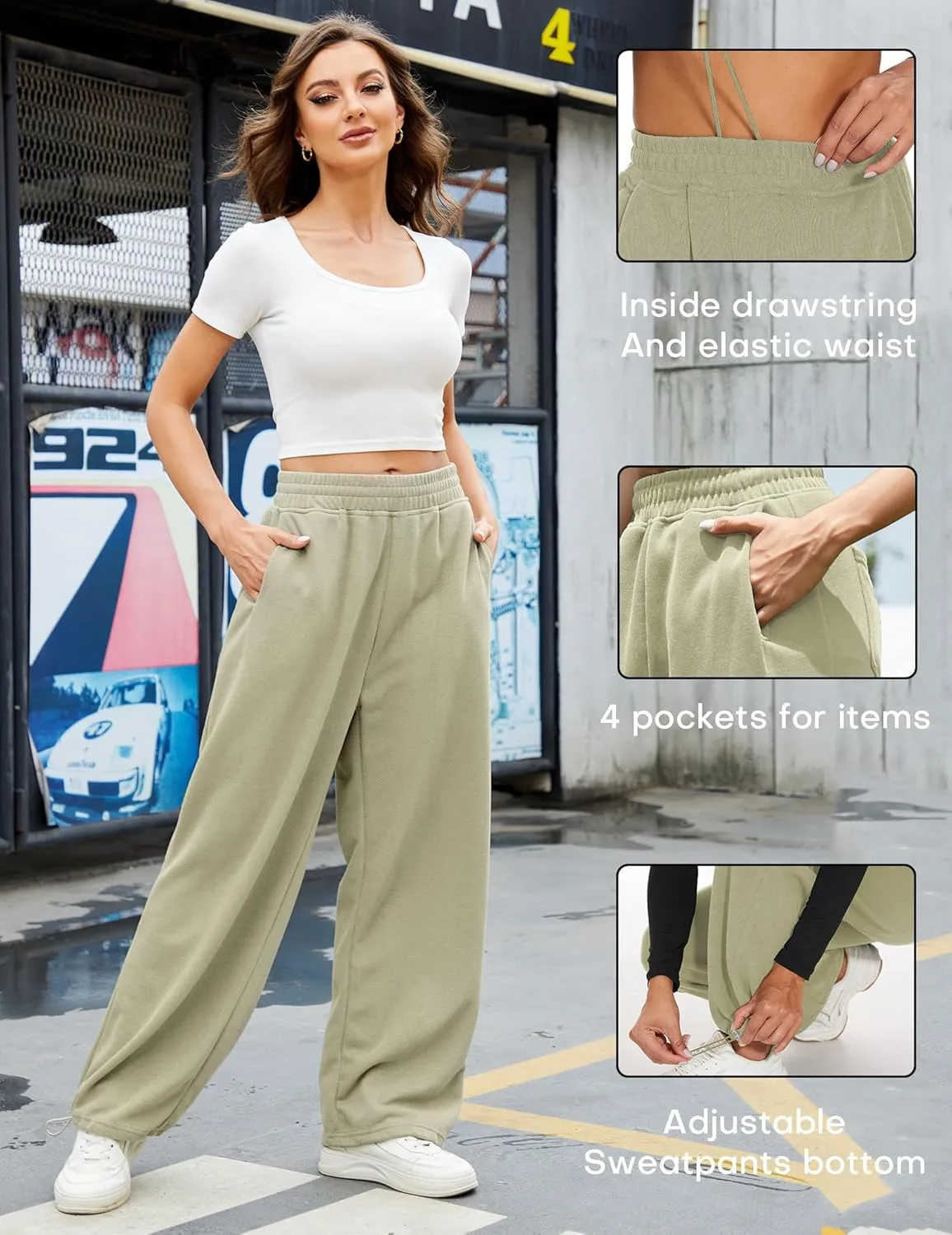Women Baggy Sweatpants Casual Wide Leg Drawstring Athletic Fit Joggers Lounge Pants Trousers with Pockets
