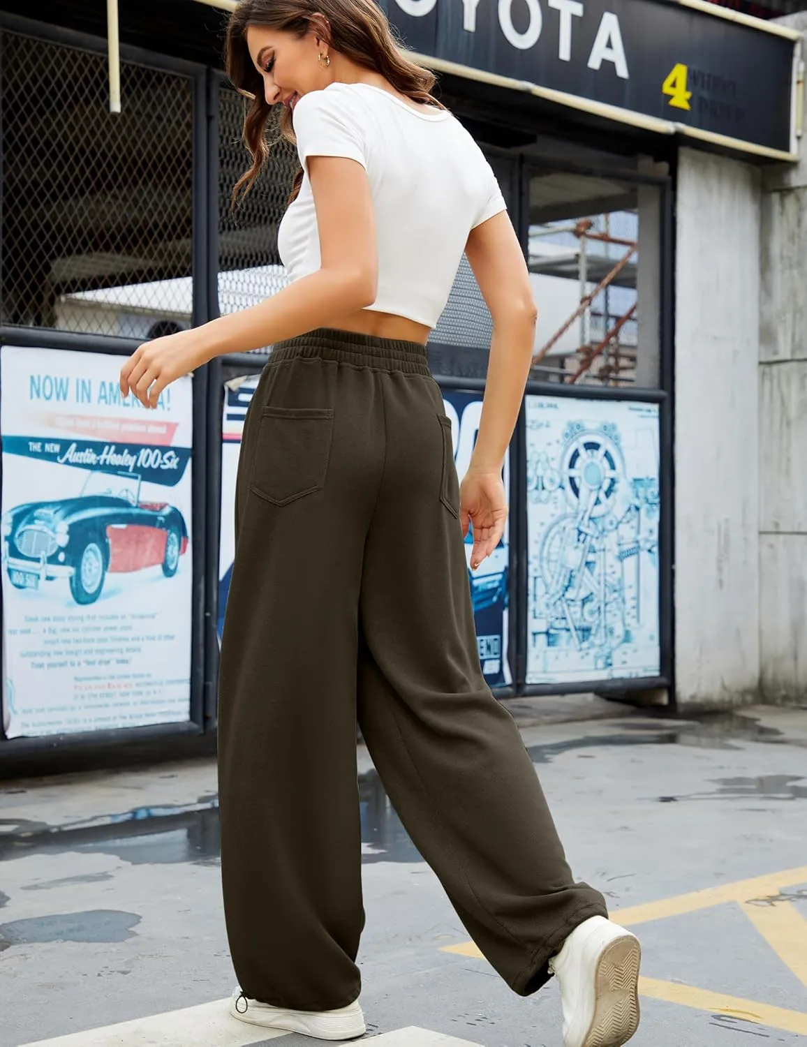 Women Baggy Sweatpants Casual Wide Leg Drawstring Athletic Fit Joggers Lounge Pants Trousers with Pockets