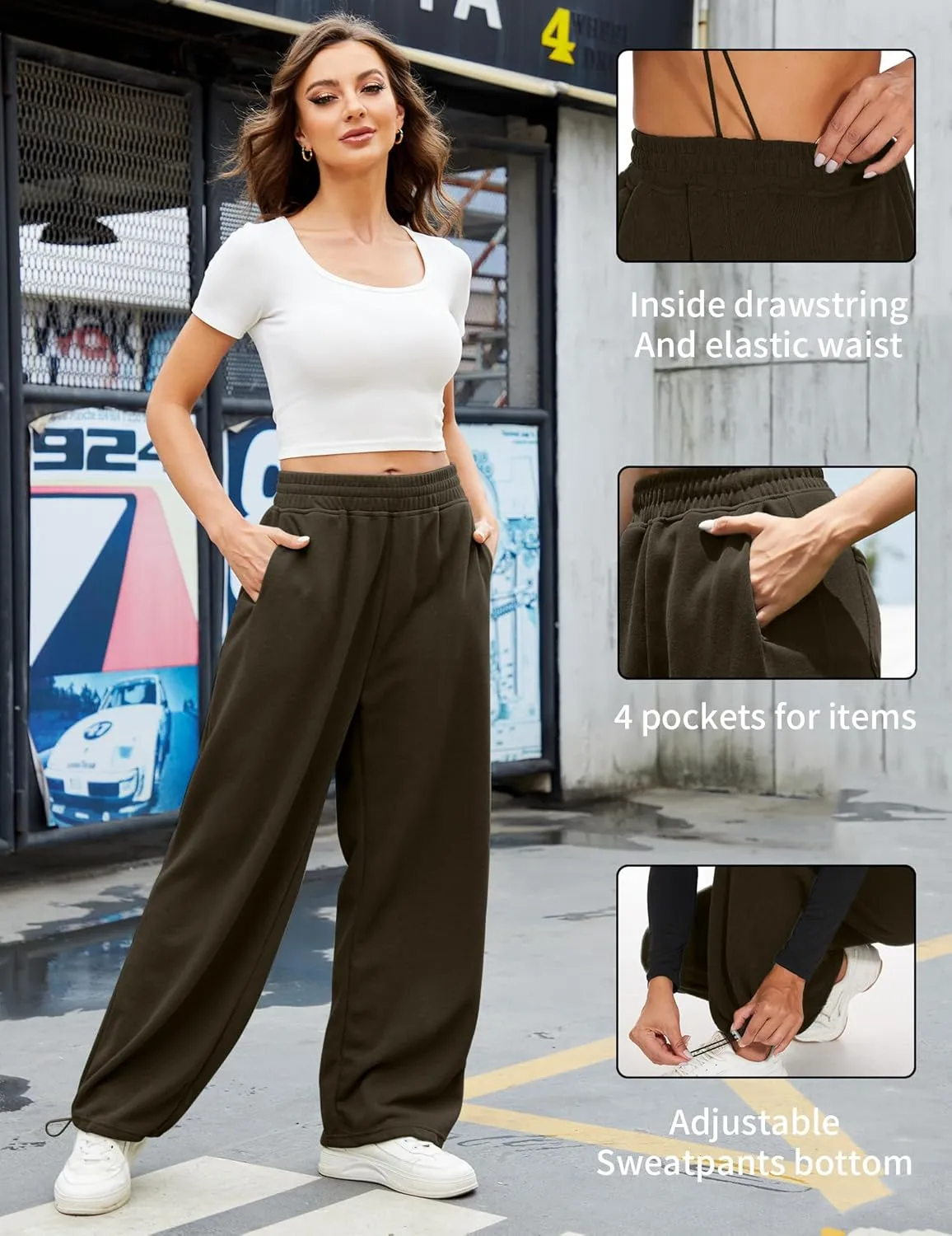 Women Baggy Sweatpants Casual Wide Leg Drawstring Athletic Fit Joggers Lounge Pants Trousers with Pockets