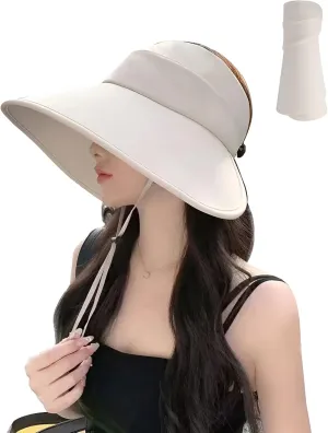 Women Foldable Sun Visor Hat Wide Brim UPF 50  UV Protection Hats Adjustable Floppy Topless Beach Cap