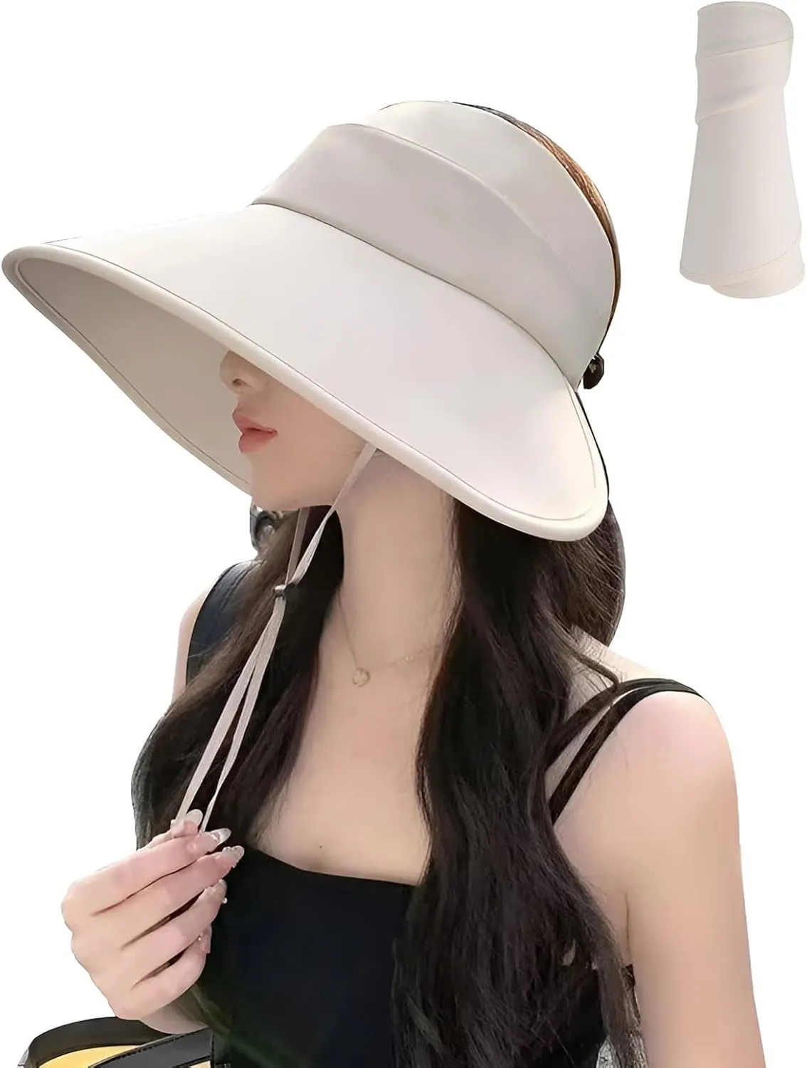 Women Foldable Sun Visor Hat Wide Brim UPF 50  UV Protection Hats Adjustable Floppy Topless Beach Cap