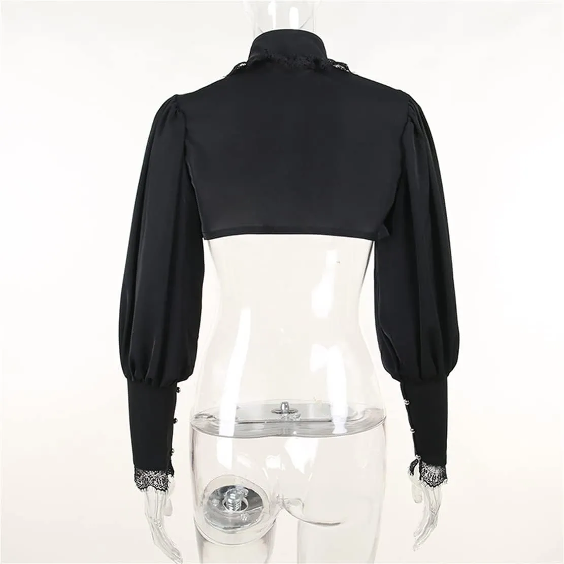 Women Goth Tops Punk Cover Ups Mesh Crop Top See Through Sexy Long Sleeve Blouse Y2k Black Rave Outfit Festival
