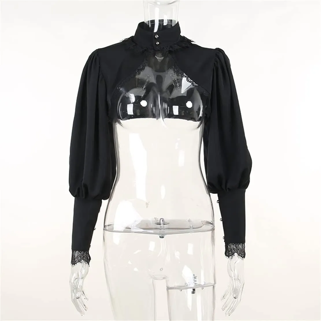 Women Goth Tops Punk Cover Ups Mesh Crop Top See Through Sexy Long Sleeve Blouse Y2k Black Rave Outfit Festival