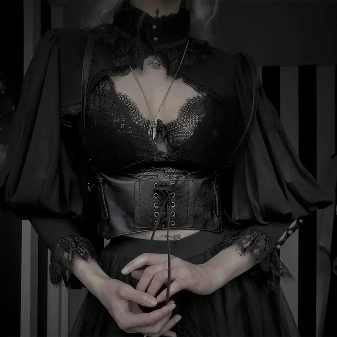 Women Goth Tops Punk Cover Ups Mesh Crop Top See Through Sexy Long Sleeve Blouse Y2k Black Rave Outfit Festival
