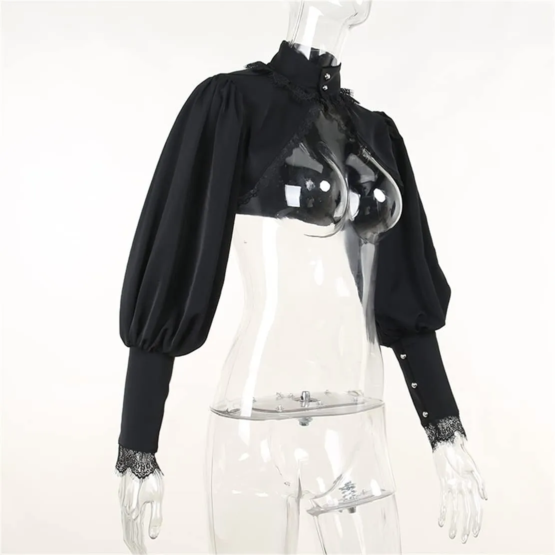 Women Goth Tops Punk Cover Ups Mesh Crop Top See Through Sexy Long Sleeve Blouse Y2k Black Rave Outfit Festival