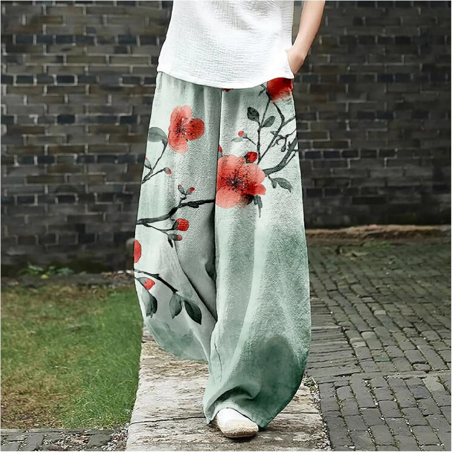 Womens Baggy Cotton Linen Blend Lantern Trousers Ladies Summer Casual Elastic Waist Hippie Wide Leg Palazzo Pants
