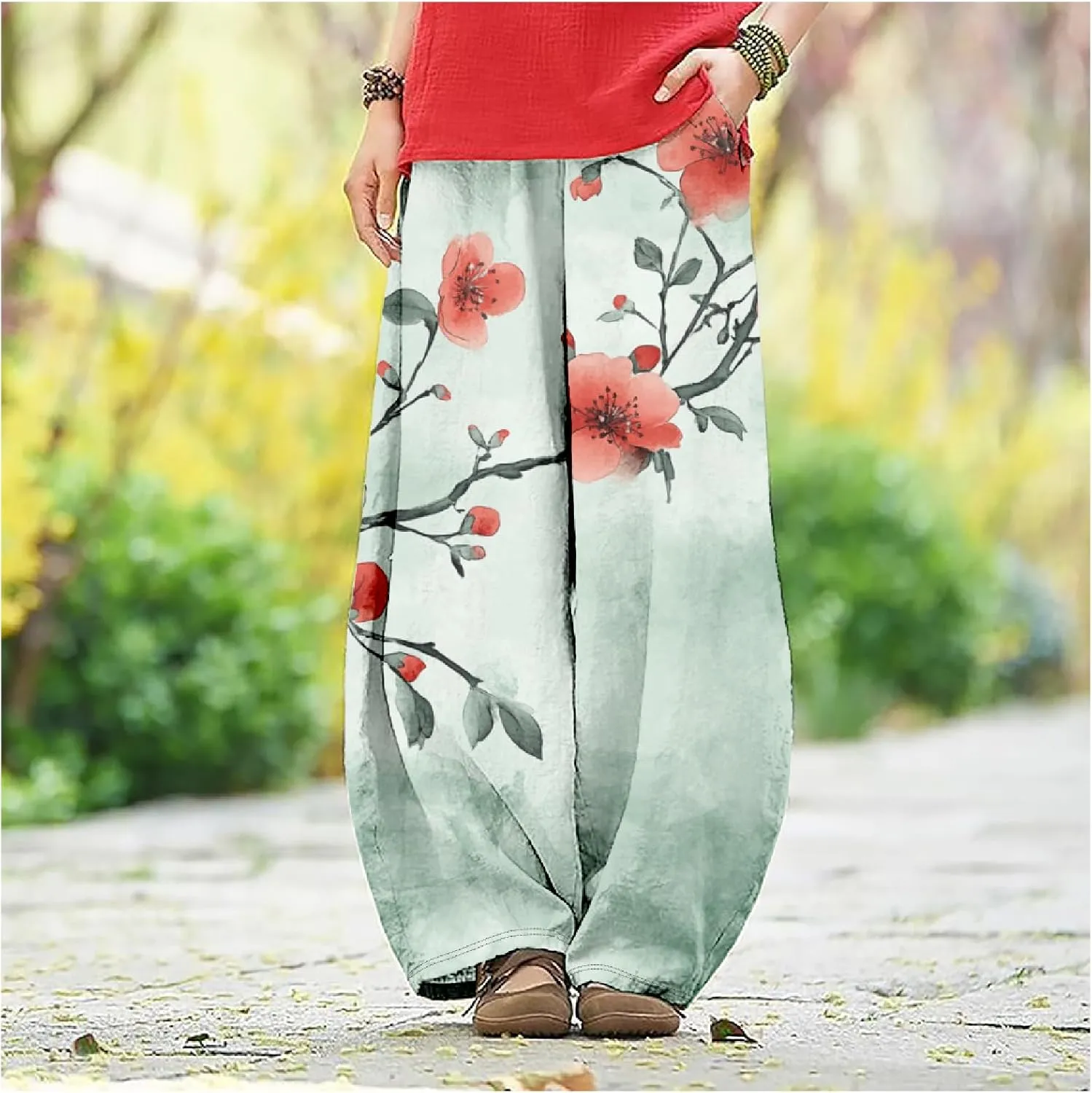 Womens Baggy Cotton Linen Blend Lantern Trousers Ladies Summer Casual Elastic Waist Hippie Wide Leg Palazzo Pants