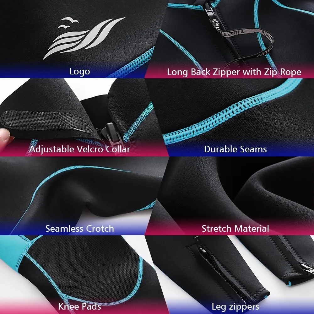Womens Full Body Wetsuit 3mm - Neoprene Diving Suits Front Zip Dive Skin for Diving Snorkeling Surfing Swimming
