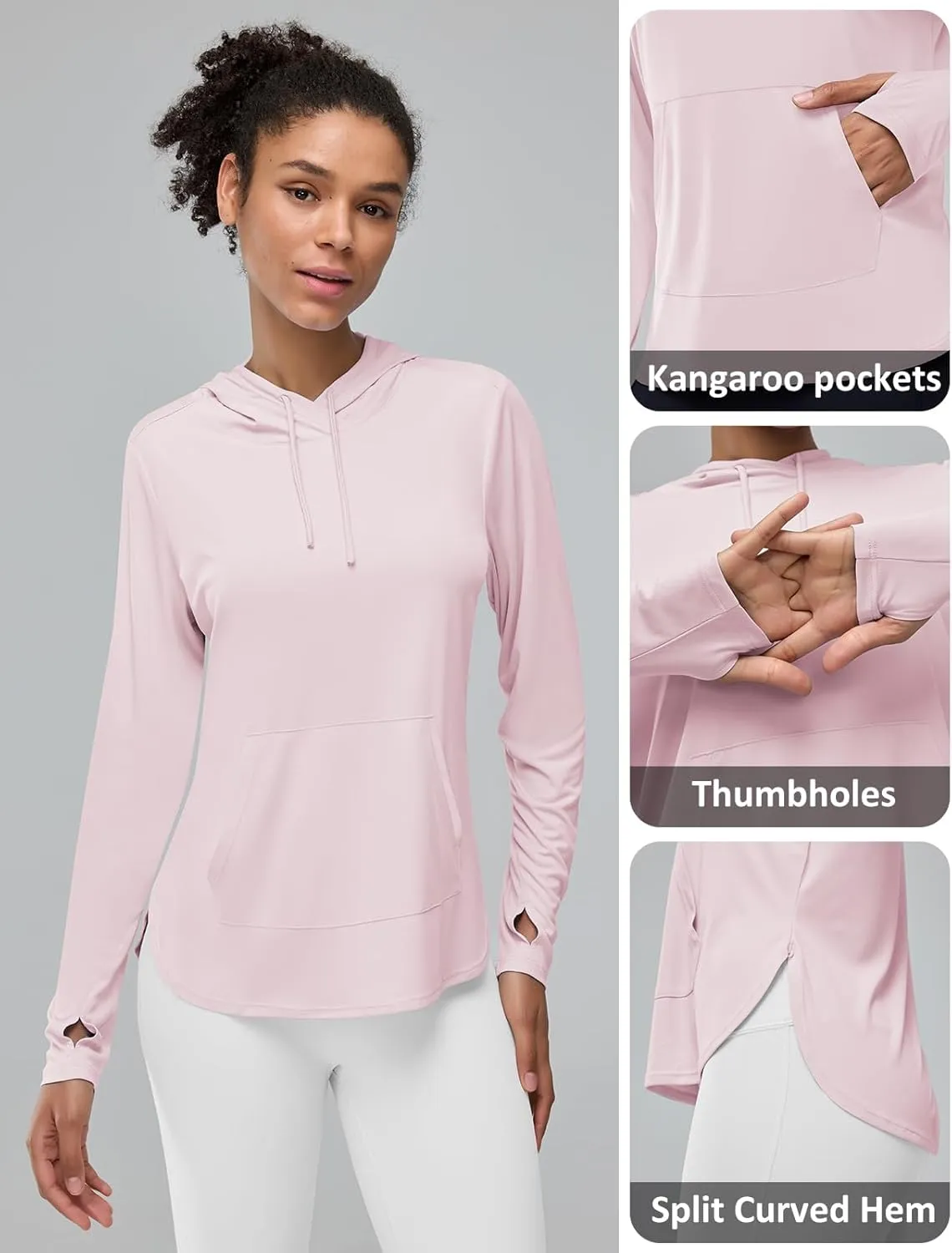 Women's Rash Guard Long Sleeve UV Sun Protection Shirts with Kangaroo Pocket Hoodie UPF 50  Lightweight SPF Tops for Hiking