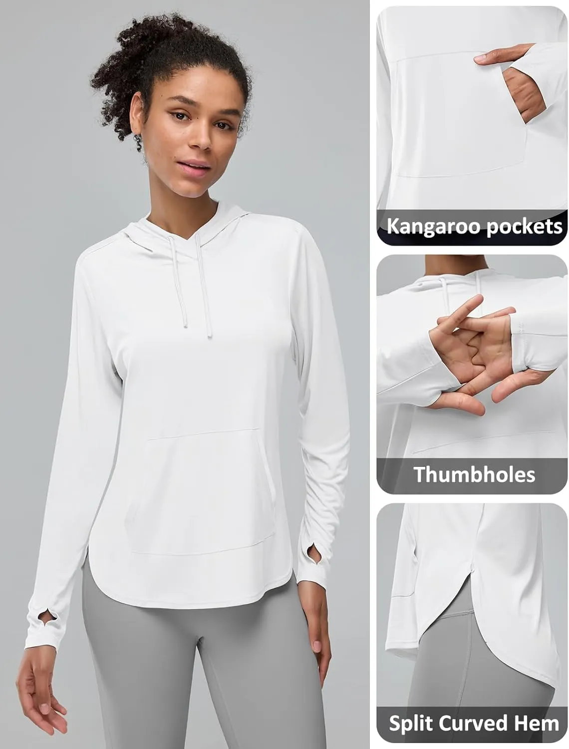 Women's Rash Guard Long Sleeve UV Sun Protection Shirts with Kangaroo Pocket Hoodie UPF 50  Lightweight SPF Tops for Hiking