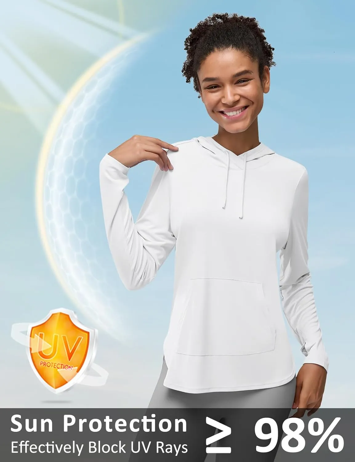 Women's Rash Guard Long Sleeve UV Sun Protection Shirts with Kangaroo Pocket Hoodie UPF 50  Lightweight SPF Tops for Hiking