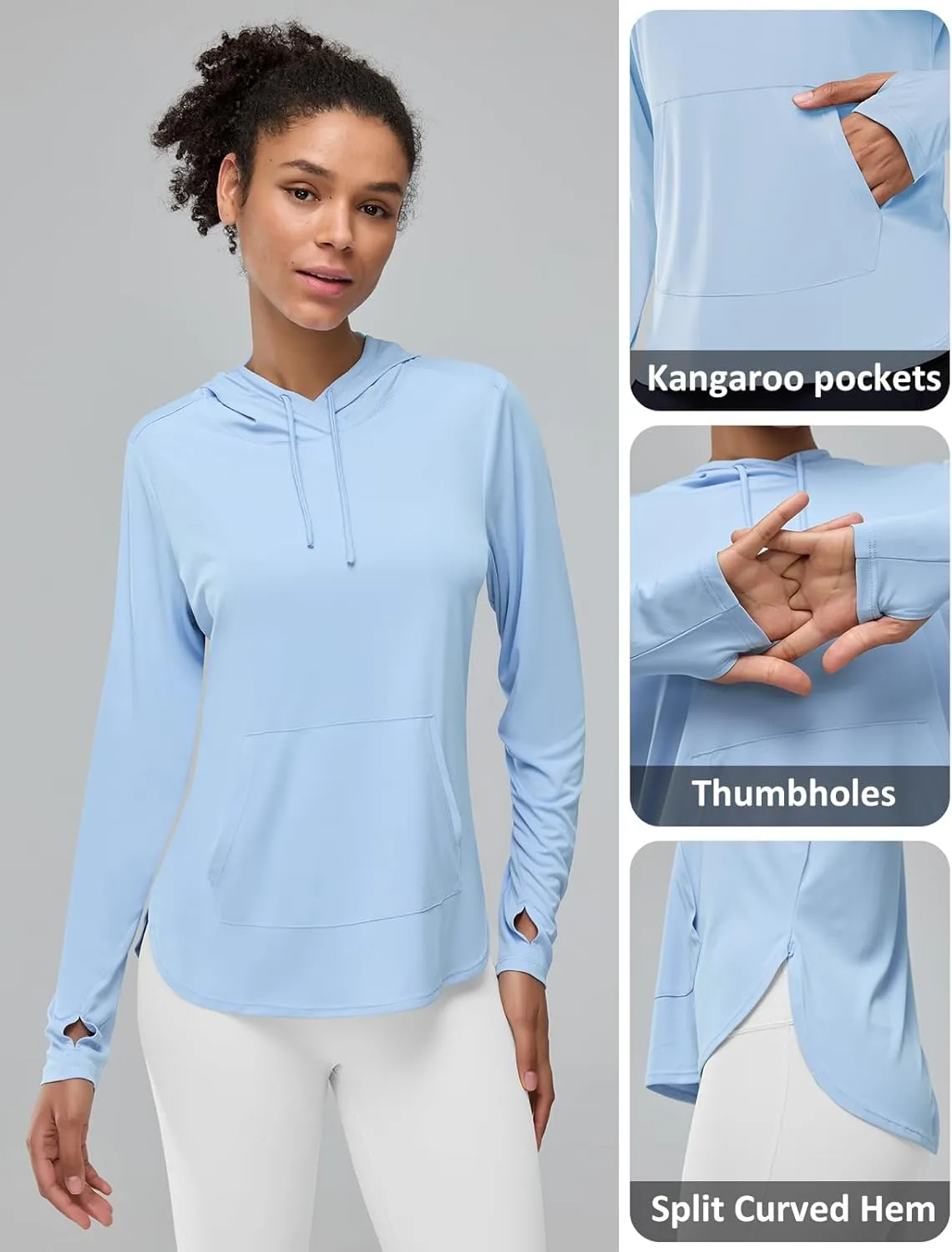 Women's Rash Guard Long Sleeve UV Sun Protection Shirts with Kangaroo Pocket Hoodie UPF 50  Lightweight SPF Tops for Hiking