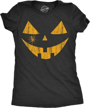 Womens Spooky and Funny Pumpkin Face Tees Halloween Jack O Lantern Tees for Womens