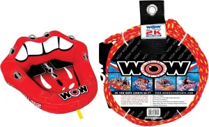 WOW World of Watersports Hot Lips Cockpit Seating Towable, 1 or 2 Person and Tow Rope Bundle