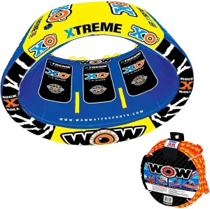 WOW World of Watersports Xtreme Inflatable Towable, 1 to 3 Persons and Tow Rope Bundle