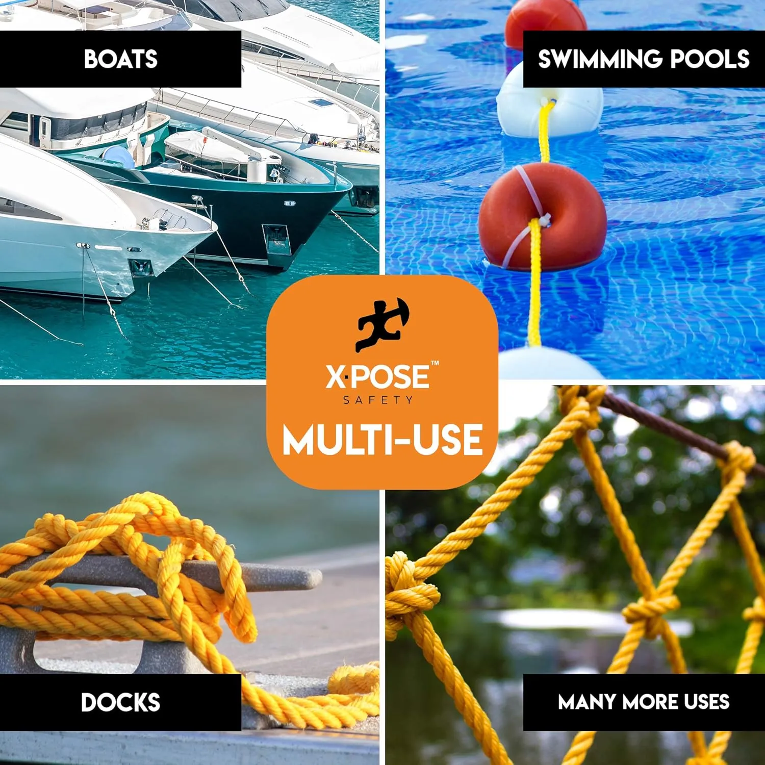 Xpose Safety Yellow Twisted Polypropylene Rope - Floating Poly Pro Cord - Oil Resistant, Moisture, Marine Growth & Chemicals - Reduced Slip, Easy Knot, Flexible (Yellow - Pack of 1, 3/8" x 600')