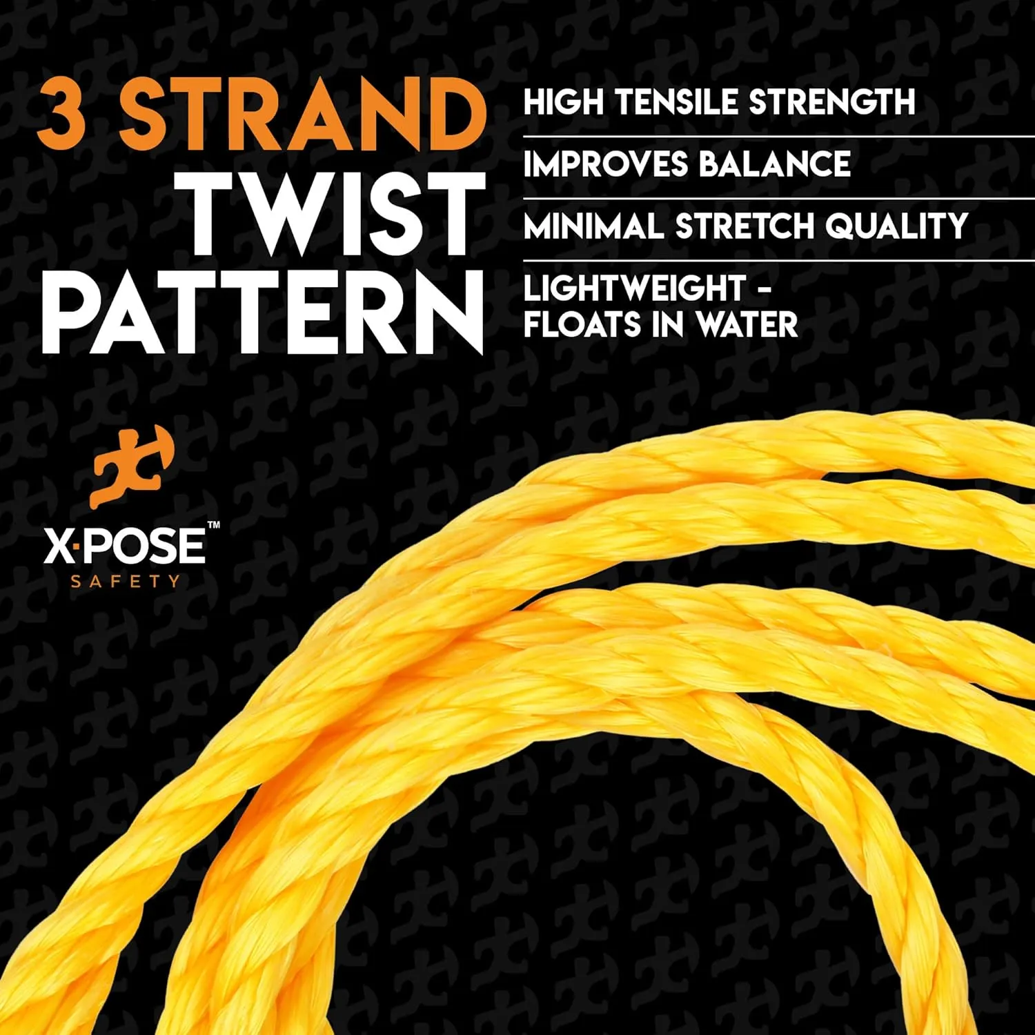 Xpose Safety Yellow Twisted Polypropylene Rope - Floating Poly Pro Cord - Oil Resistant, Moisture, Marine Growth & Chemicals - Reduced Slip, Easy Knot, Flexible (Yellow - Pack of 1, 3/8" x 600')