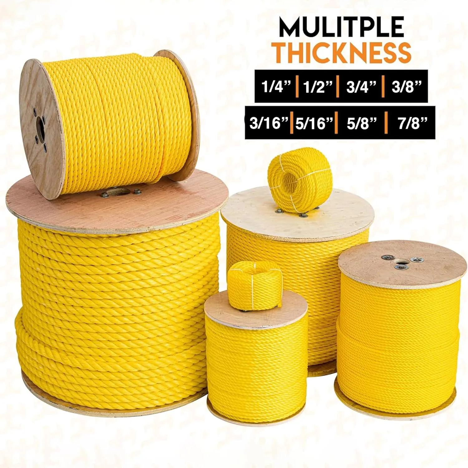 Xpose Safety Yellow Twisted Polypropylene Rope - Floating Poly Pro Cord - Oil Resistant, Moisture, Marine Growth & Chemicals - Reduced Slip, Easy Knot, Flexible (Yellow - Pack of 1, 3/8" x 600')