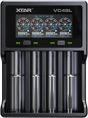 XTAR VC4SL Upgrade Version VC4S Smart Rechargeable Battery Charger Type C 4 Bay Fast 18650 Charger with LCD for 3.7V 3.6V Li-ion Battery 10440 14500 18650 21700 26650 and Ni-MH Ni-CD AA AAA