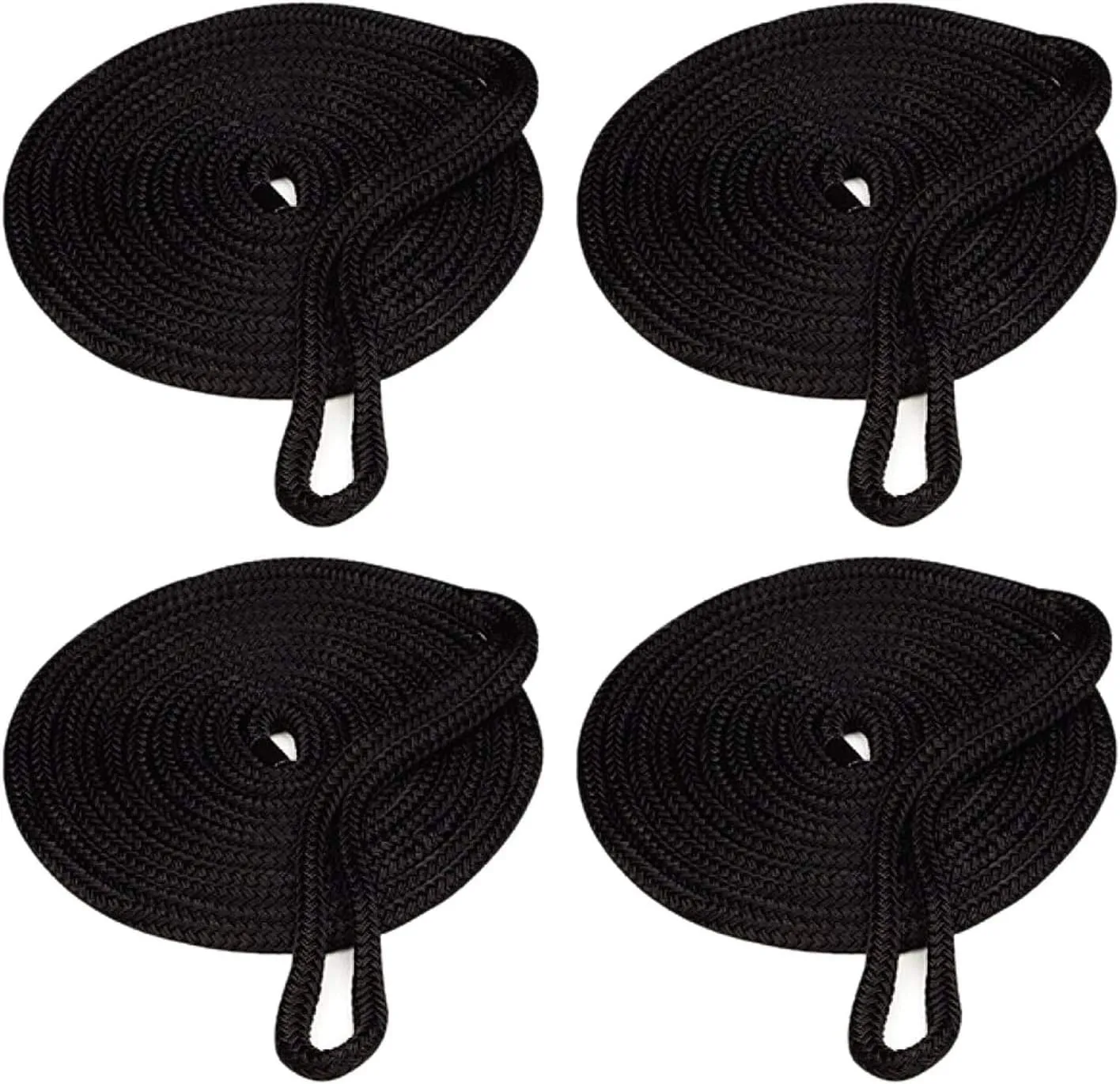 YaeMarine 4-Pack 5/8 Inch 20 FT Double Braid Nylon Dockline Dock Line Mooring Rope Double Braided Dock Line with 15" Loop for Boats Black