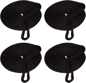 YaeMarine 4-Pack 5/8 Inch 20 FT Double Braid Nylon Dockline Dock Line Mooring Rope Double Braided Dock Line with 15" Loop for Boats Black