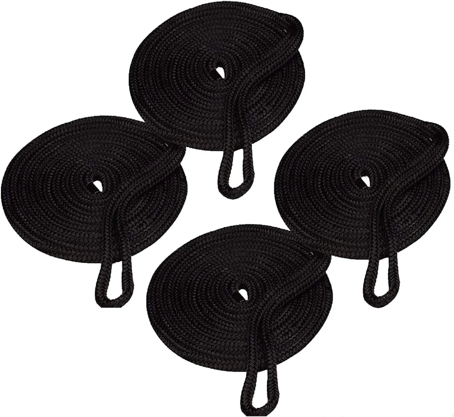 YaeMarine 4-Pack 5/8 Inch 20 FT Double Braid Nylon Dockline Dock Line Mooring Rope Double Braided Dock Line with 15" Loop for Boats Black