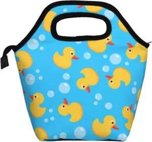 yellow rubber duck and bath soap bubbles blue Insulated Lunch box Food Bag Handbag lunchbox Cooler warm Pouch Tote bag