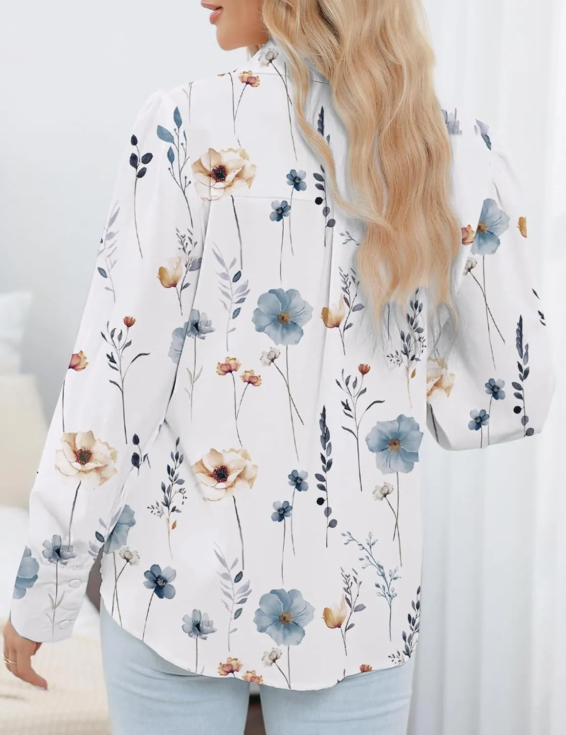 Zeagoo Womens Shirts Button Down Printed Lantern Long Sleeve Blouse Fashion Casual Tops 2025