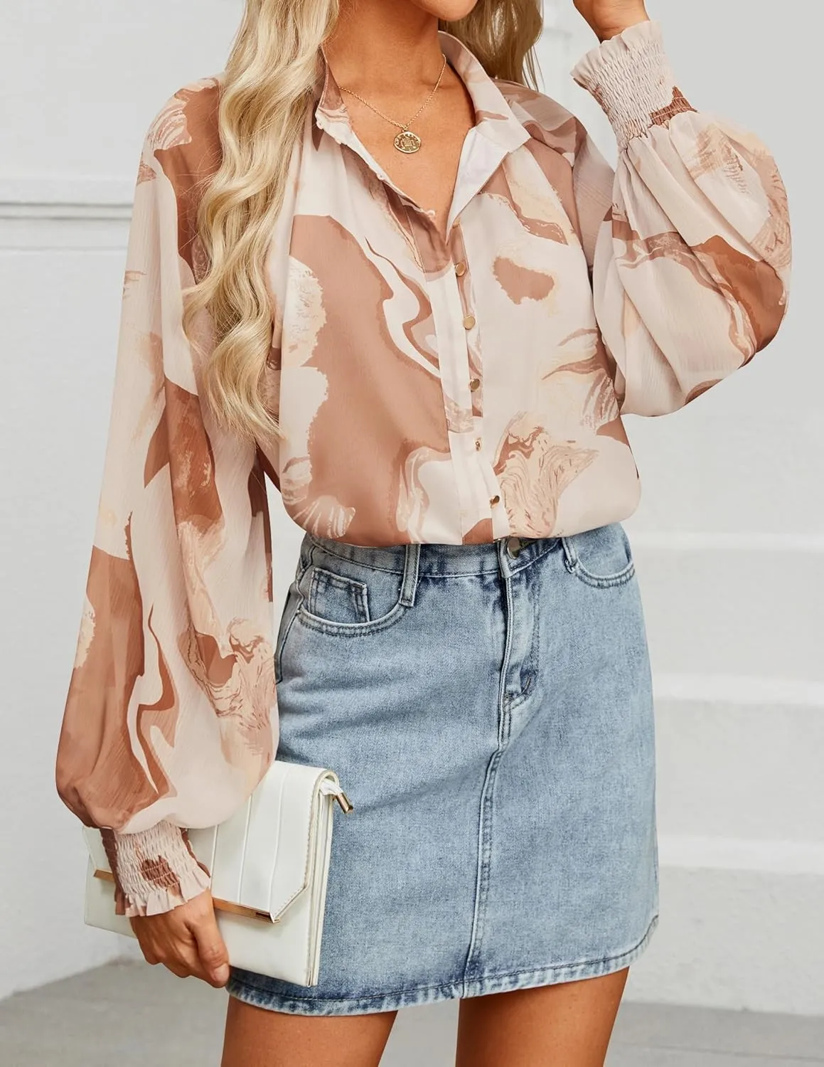 ZESICA Women's Floral Print Blouse 2025 Long Sleeve Button Down Casual Fall Boho Oversized Tops Shirts