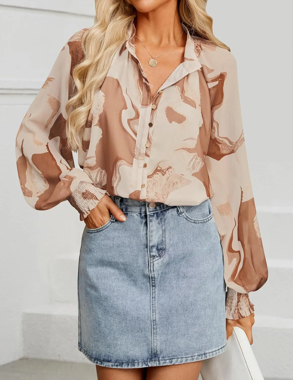 ZESICA Women's Floral Print Blouse 2025 Long Sleeve Button Down Casual Fall Boho Oversized Tops Shirts