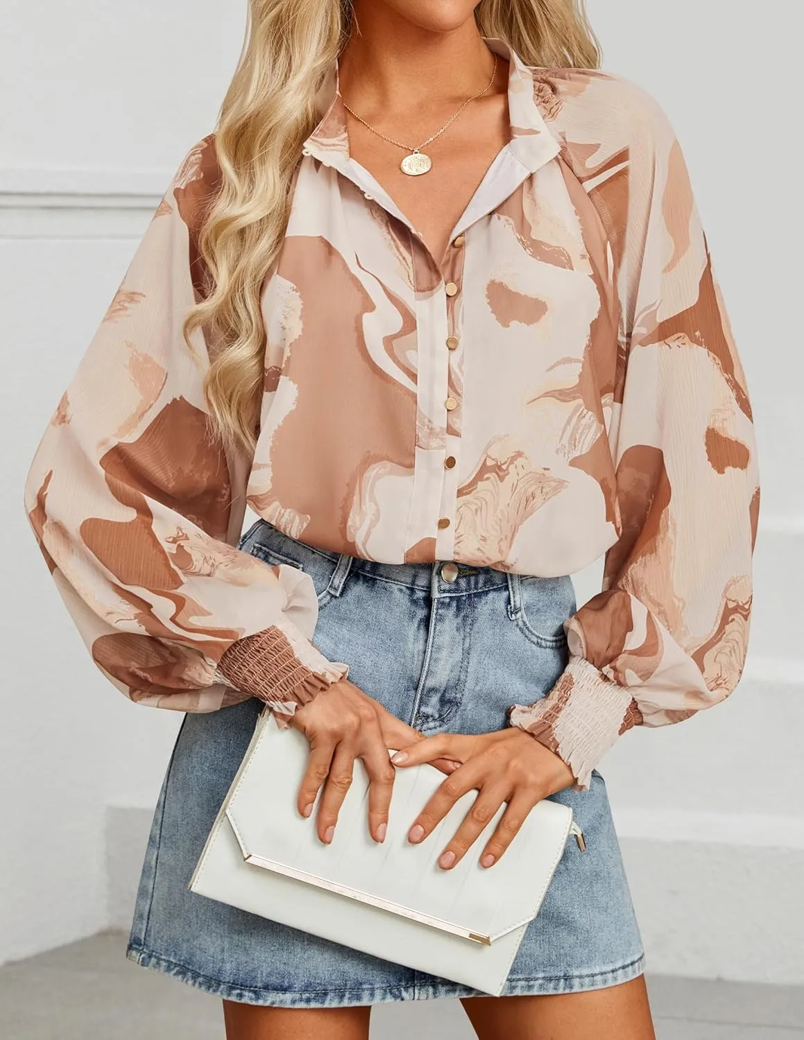ZESICA Women's Floral Print Blouse 2025 Long Sleeve Button Down Casual Fall Boho Oversized Tops Shirts