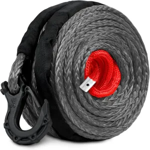 ZESUPER 3/8" x 100ft Synthetic Winch Rope Dyneema 12 Strand Winch Cable Car Tow Recovery Cable Winch Line Recovery Kit Winch Replacement Cable 26500 lbs for 4WD Off Road Vehicle Truck SUV Jeep(Gray)