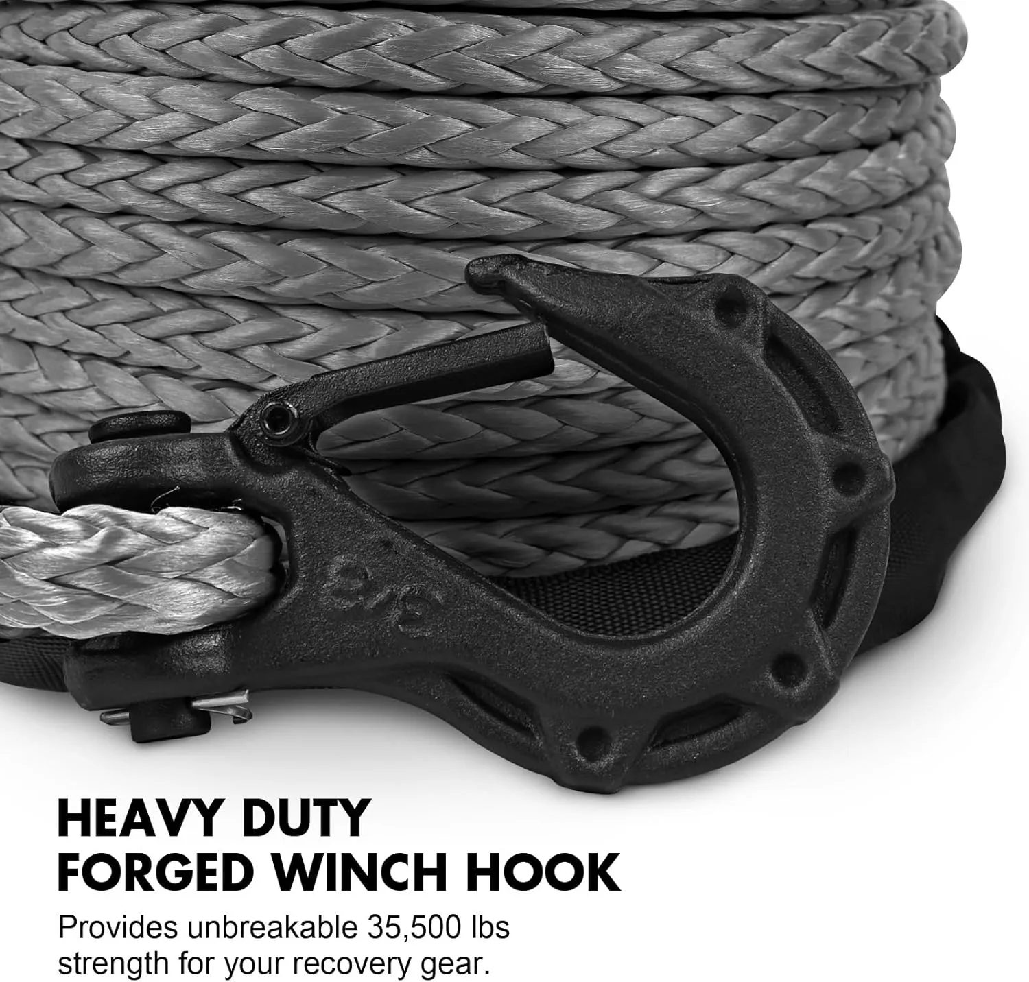ZESUPER 3/8" x 100ft Synthetic Winch Rope Dyneema 12 Strand Winch Cable Car Tow Recovery Cable Winch Line Recovery Kit Winch Replacement Cable 26500 lbs for 4WD Off Road Vehicle Truck SUV Jeep(Gray)