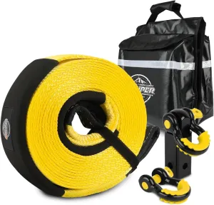 ZESUPER Heavy Duty Tow Strap Recovery Rope Kit 3" x 30' Snatch Straps Lab Tested 26,500lb Break Strength, 100% Polyester   3/4" D Ring Shackles (2PCS)   Winch Damper Storage Bag   2" Hitch Receiver
