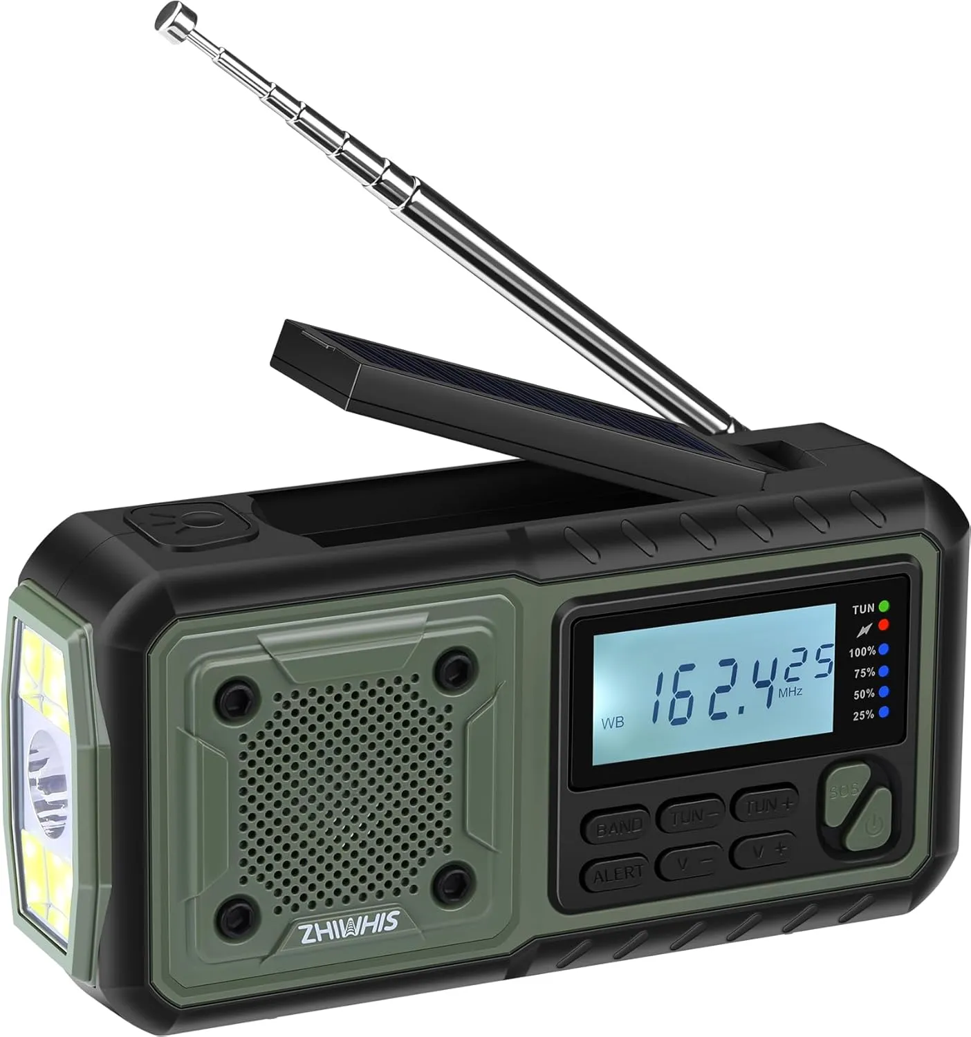 ZHIWHIS Emergency Radio, NOAA Weather/AM/FM Portable Hand Crank Solar Radios with SOS Alarm, Battery Powered and Built-in 5000mAh Li-Battery, Flashlight/Reading Lamp/Alerts for Emergencies ZWS-376