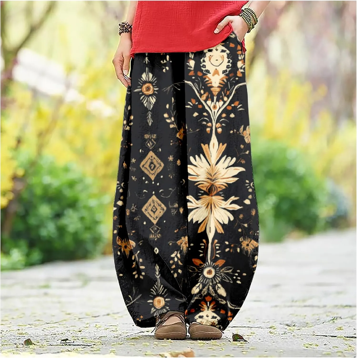 ZOCAVIA Cotton Linen Pants for Women Summer Causal Baggy Wide Leg Pants Waist Elastic Relax Fit Lantern Trouser with Pockets